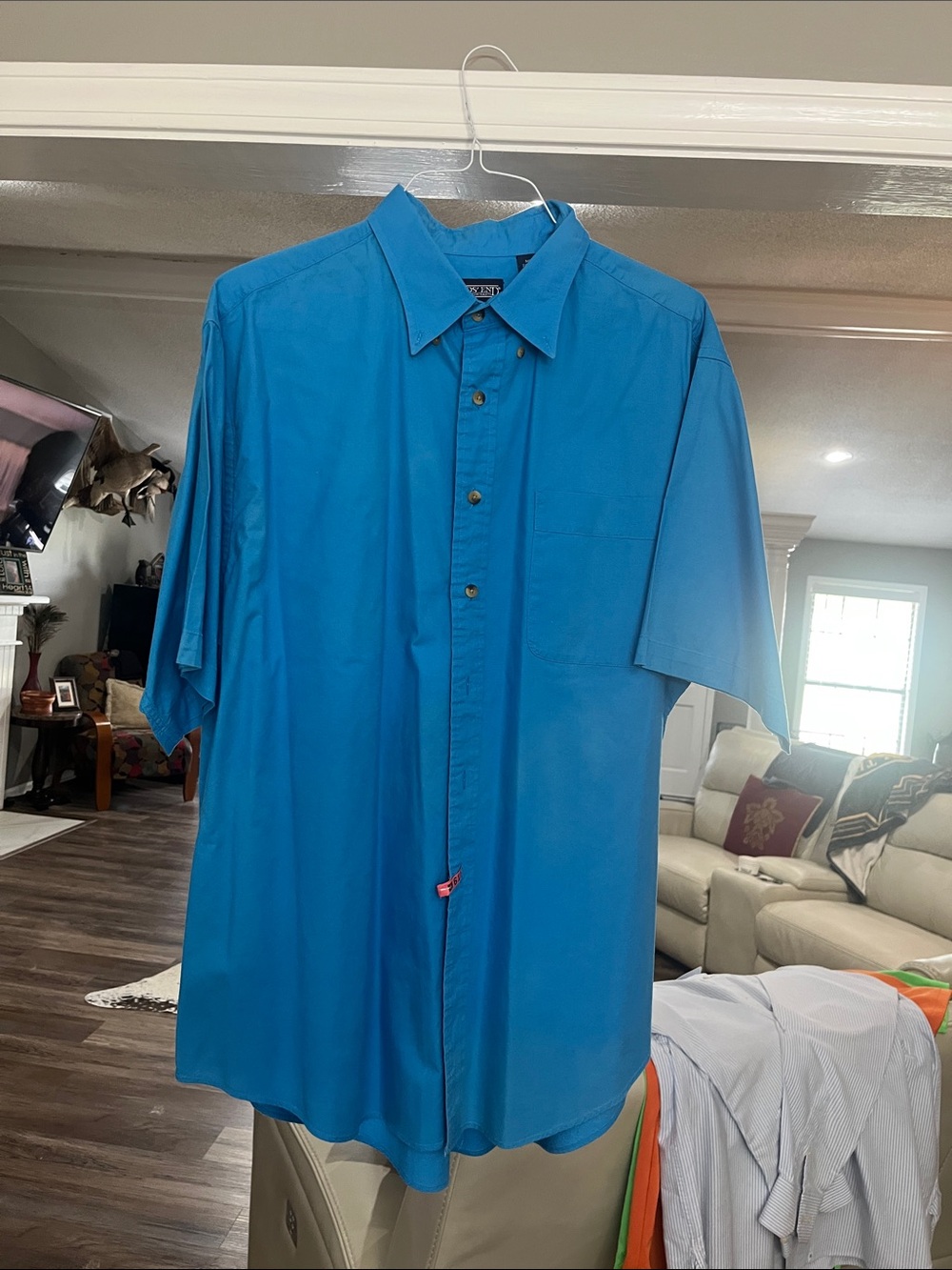 Lands' End Men's Short Sleeve Button-Down Shirt in Bright Turquoise